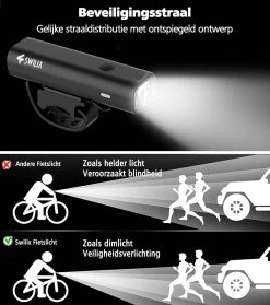 SWILIX ® - Fietsverlichting Set - Oplaadbare USB Led Fietslamp - Voor En Achter - Waterdicht - 4 Lichtstanden - Zwart -Fietsenwinkel 1063x1200 3