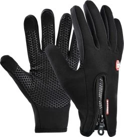Fietshandschoenen Winter - Handschoenen - Sport Handschoenen Met Rits - Touchscreen Telefoon - Anti Slip Gloves - Heren / Dames - Maat L - Zwart - Sinterklaas Cadeau - Kerst Cadeautje - Black Friday 2022 Deals