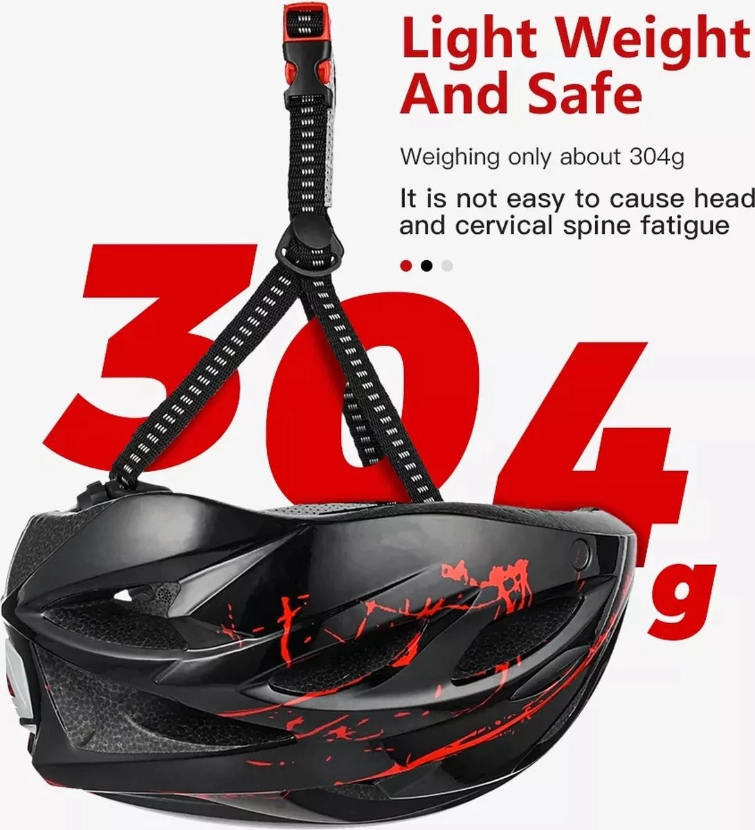 Zacro Fietshelm - Met Bril En Waarschuwingslampje - Nacht Veiligheidshelmen Fietshelm - Verstelbaar - Voor Volwassenen, MTB, Stadsfietsen - Rood En Zwart 9 Zacro Fietshelm - Met Bril En Waarschuwingslampje - Nacht Veiligheidshelmen Fietshelm - Verstelbaar - Voor Volwassenen, MTB, Stadsfietsen - Rood En Zwart - Afbeelding 7