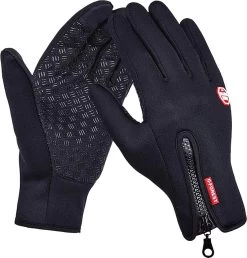 Fietshandschoenen Winter - Handschoenen - Sport Handschoenen Met Rits - Touchscreen Telefoon - Anti Slip Gloves - Heren / Dames - Maat XXL - Zwart - Cadeautje