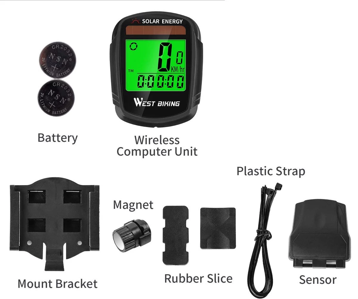 Draadloze Verlichte Fietscomputer - USB Oplaadbaar- Op Zonne- Energie - Kilometerteller - Klok - Calorie Teller - Snelheidsmeter - Auto Wake - IPX7 Waterdicht - 5 Talen - Met Verlichte LCD Display - Multifunctioneel - Inclusief Sensor - Zwart 7 Draadloze Verlichte Fietscomputer - USB Oplaadbaar- Op Zonne- Energie - Kilometerteller - Klok - Calorie Teller - Snelheidsmeter - Auto Wake - IPX7 Waterdicht - 5 Talen - Met Verlichte LCD Display - Multifunctioneel - Inclusief Sensor - Zwart - Afbeelding 5
