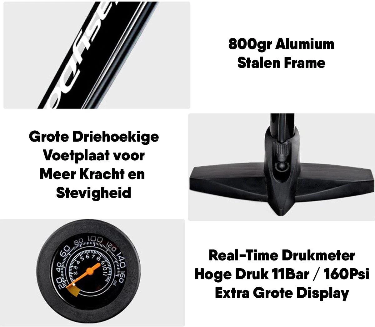 Matzwarte Fietspomp Met Drukmeter én Extra Ventielen - Multifunctioneel Mondstuk – Schrader En Presta – Aluminium Lichtgewicht Vloerpomp – Ballenpomp/ Scooterpomp/ Autobandenpomp 11 Matzwarte Fietspomp Met Drukmeter én Extra Ventielen - Multifunctioneel Mondstuk – Schrader En Presta – Aluminium Lichtgewicht Vloerpomp – Ballenpomp/ Scooterpomp/ Autobandenpomp - Afbeelding 9