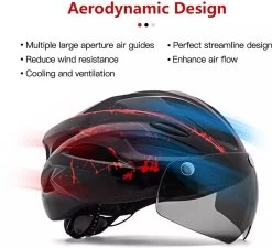 Zacro Fietshelm - Met Bril En Waarschuwingslampje - Nacht Veiligheidshelmen Fietshelm - Voor Volwassenen, MTB, Stadsfietsen - Wit En Zwart -Fietsenwinkel 1200x1092