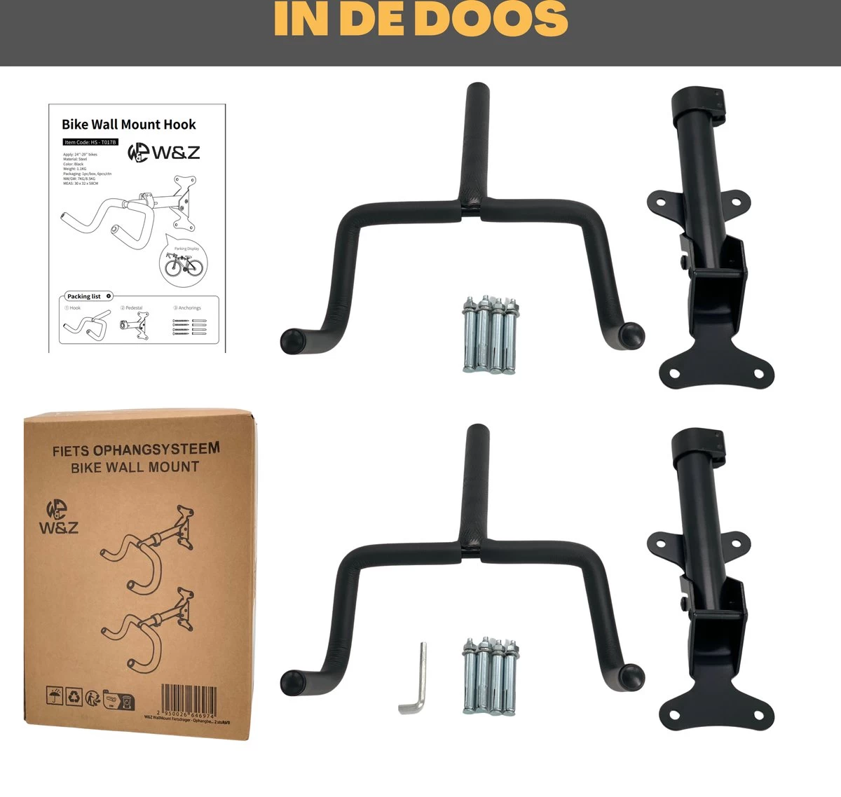 W&Z WallMount Fietsdrager - Ophangbeugel - Muurbeugel Fiets - Fietsbeugel - Opbergbeugel - Ophangsysteem - 2 Stuks 7 W&Z WallMount Fietsdrager - Ophangbeugel - Muurbeugel Fiets - Fietsbeugel - Opbergbeugel - Ophangsysteem - 2 Stuks - Afbeelding 5