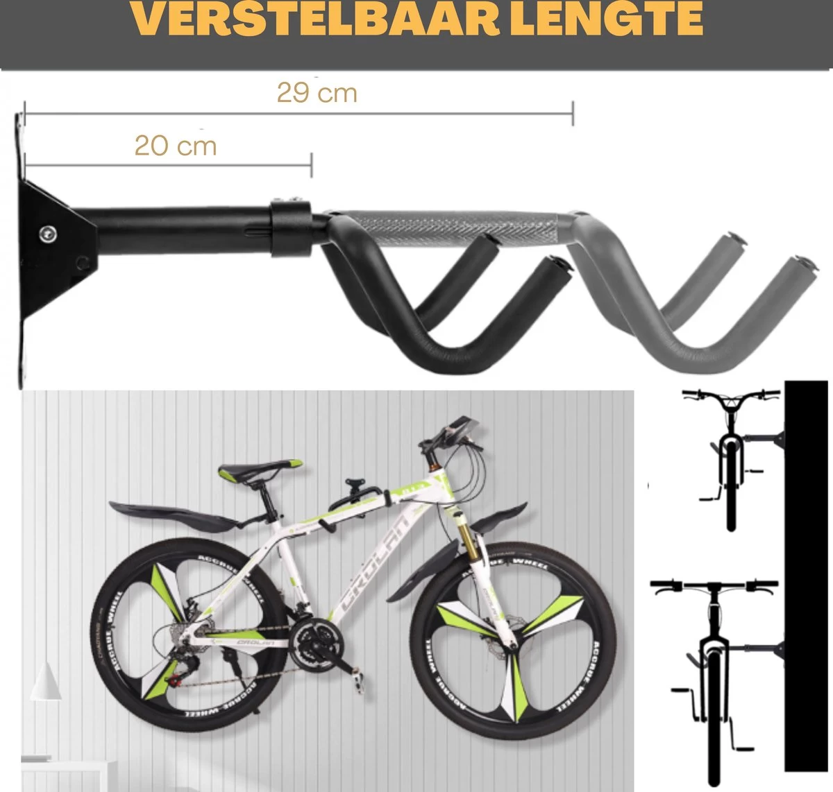 W&Z WallMount Fietsdrager - Ophangbeugel - Muurbeugel Fiets - Fietsbeugel - Opbergbeugel - Ophangsysteem - 2 Stuks 9 W&Z WallMount Fietsdrager - Ophangbeugel - Muurbeugel Fiets - Fietsbeugel - Opbergbeugel - Ophangsysteem - 2 Stuks - Afbeelding 7