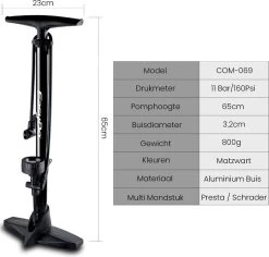 Matzwarte Fietspomp Met Drukmeter én Extra Ventielen - Multifunctioneel Mondstuk – Schrader En Presta – Aluminium Lichtgewicht Vloerpomp – Ballenpomp/ Scooterpomp/ Autobandenpomp 20 Matzwarte Fietspomp Met Drukmeter én Extra Ventielen - Multifunctioneel Mondstuk – Schrader En Presta – Aluminium Lichtgewicht Vloerpomp – Ballenpomp/ Scooterpomp/ Autobandenpomp -Fietsenwinkel 1200x1147