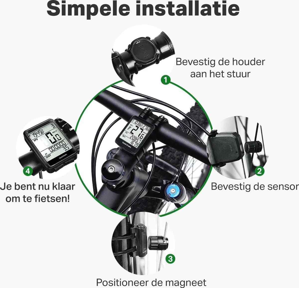 Vivid Green Draadloze Fietscomputer Snelheidsmeter - Mountainbike - Kilometerteller - Fiets Accessoires - Racefiets - Draadloos 6 Vivid Green Draadloze Fietscomputer Snelheidsmeter - Mountainbike - Kilometerteller - Fiets Accessoires - Racefiets - Draadloos - Afbeelding 4