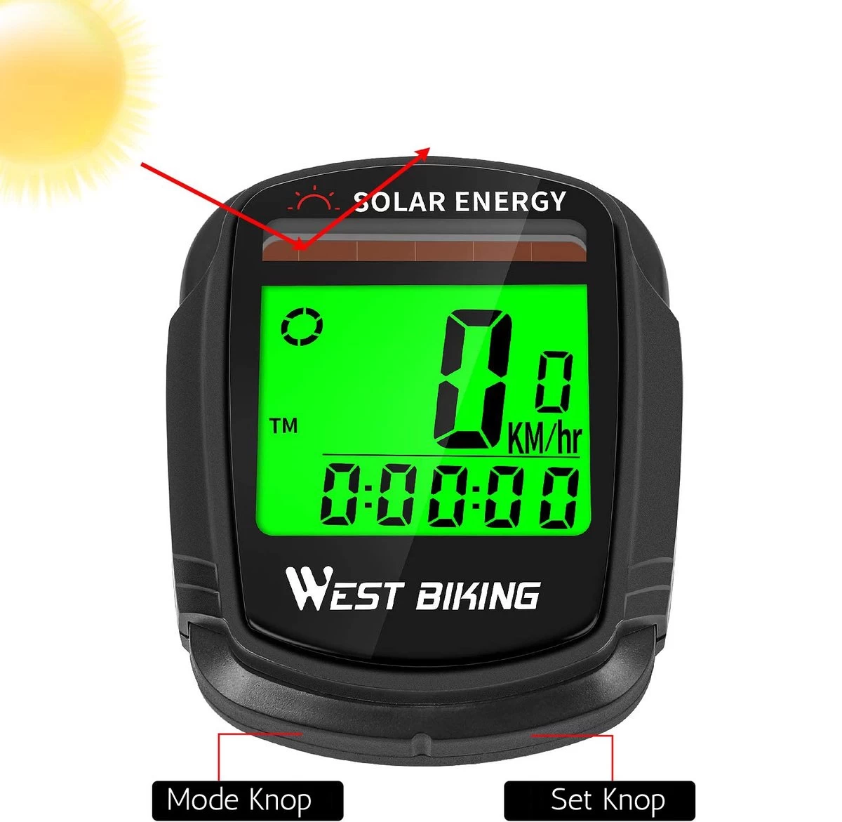 Draadloze Verlichte Fietscomputer - USB Oplaadbaar- Op Zonne- Energie - Kilometerteller - Klok - Calorie Teller - Snelheidsmeter - Auto Wake - IPX7 Waterdicht - 5 Talen - Met Verlichte LCD Display - Multifunctioneel - Inclusief Sensor - Zwart 5 Draadloze Verlichte Fietscomputer - USB Oplaadbaar- Op Zonne- Energie - Kilometerteller - Klok - Calorie Teller - Snelheidsmeter - Auto Wake - IPX7 Waterdicht - 5 Talen - Met Verlichte LCD Display - Multifunctioneel - Inclusief Sensor - Zwart - Afbeelding 3