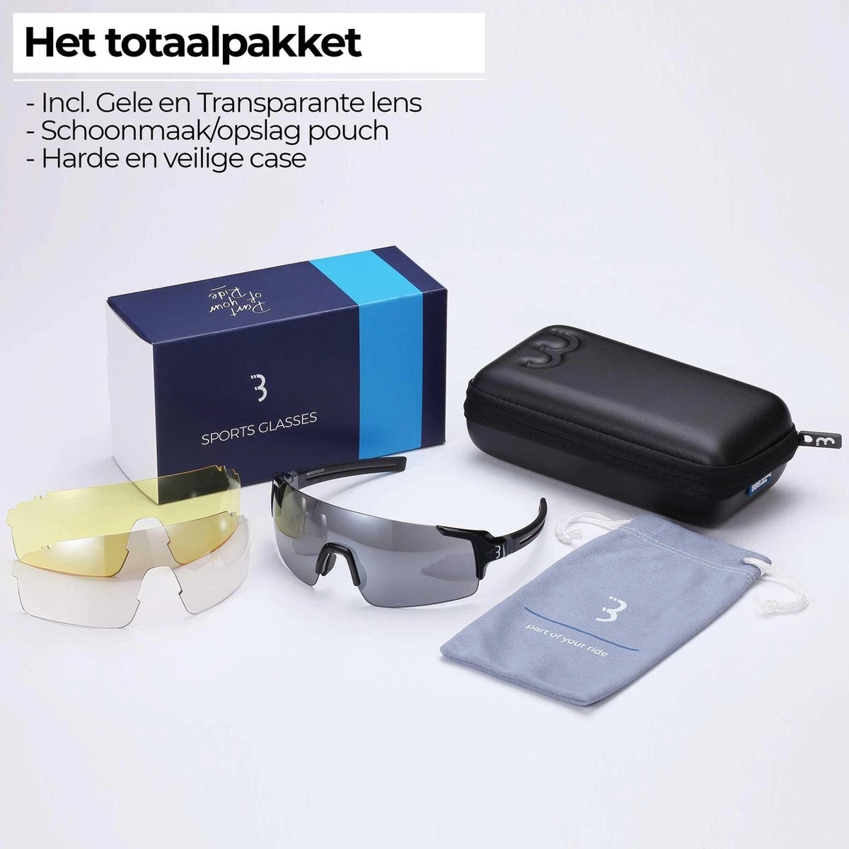 BBB Cycling FullView Fietsbril - Frameless Zonnebril - Wielrenbril Met 3 Lenzen - Glanzend Zwart - BSG-63 4 BBB Cycling FullView Fietsbril - Frameless Zonnebril - Wielrenbril Met 3 Lenzen - Glanzend Zwart - BSG-63 - Afbeelding 2