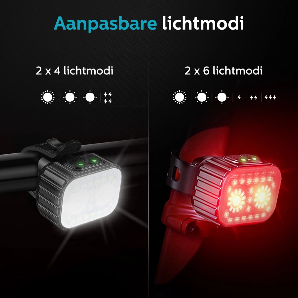 Inlustro Fietslamp Set - Voorlicht / Achterlicht - LED Fietslampjes Rood En Wit - Fietslicht Koplamp - Waterdicht - USB Oplaadbaar 9 Inlustro Fietslamp Set - Voorlicht / Achterlicht - LED Fietslampjes Rood En Wit - Fietslicht Koplamp - Waterdicht - USB Oplaadbaar - Afbeelding 7