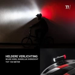 TIKKENS® LED Fietsverlichting Helmlamp - Helm - Voorlicht & Achterlicht - USB Oplaadbaar - Zwart - Voor En Achter - Waterdicht - Fietslampjes -Fietsenwinkel 1200x1200 537