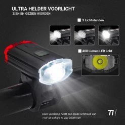 TIKKENS® LED Fietsverlichting Helmlamp - Helm - Voorlicht & Achterlicht - USB Oplaadbaar - Zwart - Voor En Achter - Waterdicht - Fietslampjes -Fietsenwinkel 1200x1200 542