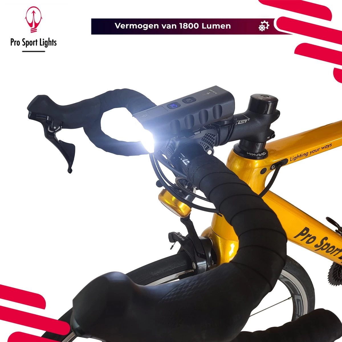 Pro Sport Lights Performance 1800 Lumen Fietslamp Voorlicht - Fietsverlichting USB Oplaadbaar - Koplamp Fiets - LED Racefiets / Mountainbike 10 Pro Sport Lights Performance 1800 Lumen Fietslamp Voorlicht - Fietsverlichting USB Oplaadbaar - Koplamp Fiets - LED Racefiets / Mountainbike - Afbeelding 9