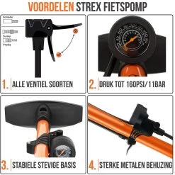 Strex Fietspomp - Drukmeter - 11 Bar – Bal Pomp - Oranje -Fietsenwinkel 1200x1200 654