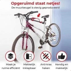 Merkloos Decopatent® Fiets Ophangsysteem Inklapbaar - Fietshaak - Wand Ophangbeugel - Muurbeugel Fiets - Fiets Ophangbeugel - Fietsbeugel -Fietsenwinkel 1200x1200 847