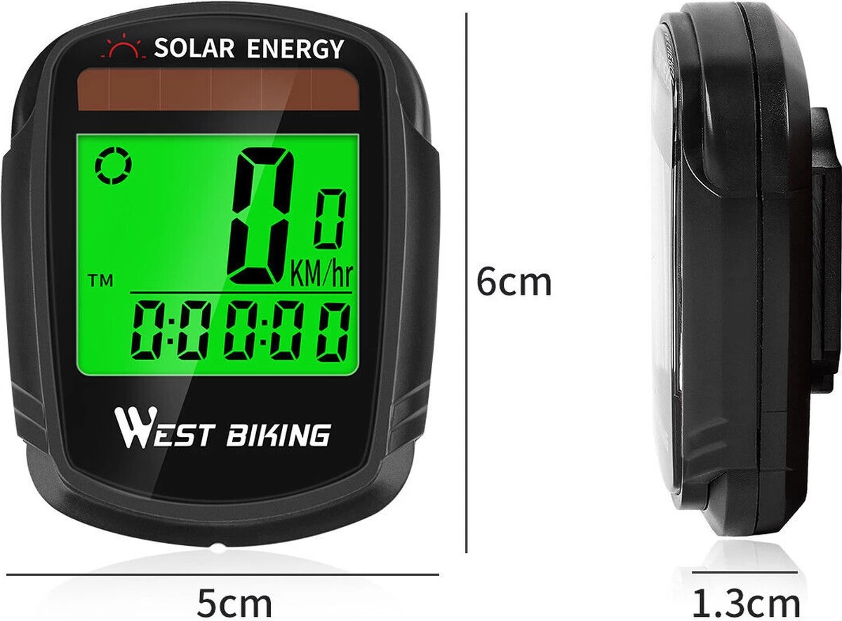 Draadloze Verlichte Fietscomputer - USB Oplaadbaar- Op Zonne- Energie - Kilometerteller - Klok - Calorie Teller - Snelheidsmeter - Auto Wake - IPX7 Waterdicht - 5 Talen - Met Verlichte LCD Display - Multifunctioneel - Inclusief Sensor - Zwart 4 Draadloze Verlichte Fietscomputer - USB Oplaadbaar- Op Zonne- Energie - Kilometerteller - Klok - Calorie Teller - Snelheidsmeter - Auto Wake - IPX7 Waterdicht - 5 Talen - Met Verlichte LCD Display - Multifunctioneel - Inclusief Sensor - Zwart - Afbeelding 2