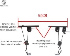 Recalma Fietslift - 60 Kg Draagkracht - Fietstakel - Universeel Ophangsysteem - Elektrische Fiets - Zwart -Fietsenwinkel 1200x955