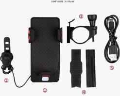 METAHUB Powerbank Fiets Telefoonhouder - Zwart Rood - Fiets Smartphone Houder - 2400 MAh - Claxon - Koplamp -Fietsenwinkel 1200x961