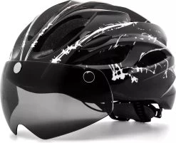 Zacro Fietshelm - Met Bril En Waarschuwingslampje - Nacht Veiligheidshelmen Fietshelm - Voor Volwassenen, MTB, Stadsfietsen - Wit En Zwart