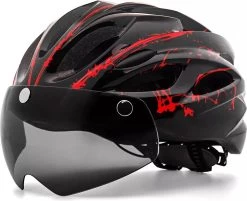 Zacro Fietshelm - Met Bril En Waarschuwingslampje - Nacht Veiligheidshelmen Fietshelm - Verstelbaar - Voor Volwassenen, MTB, Stadsfietsen - Rood En Zwart