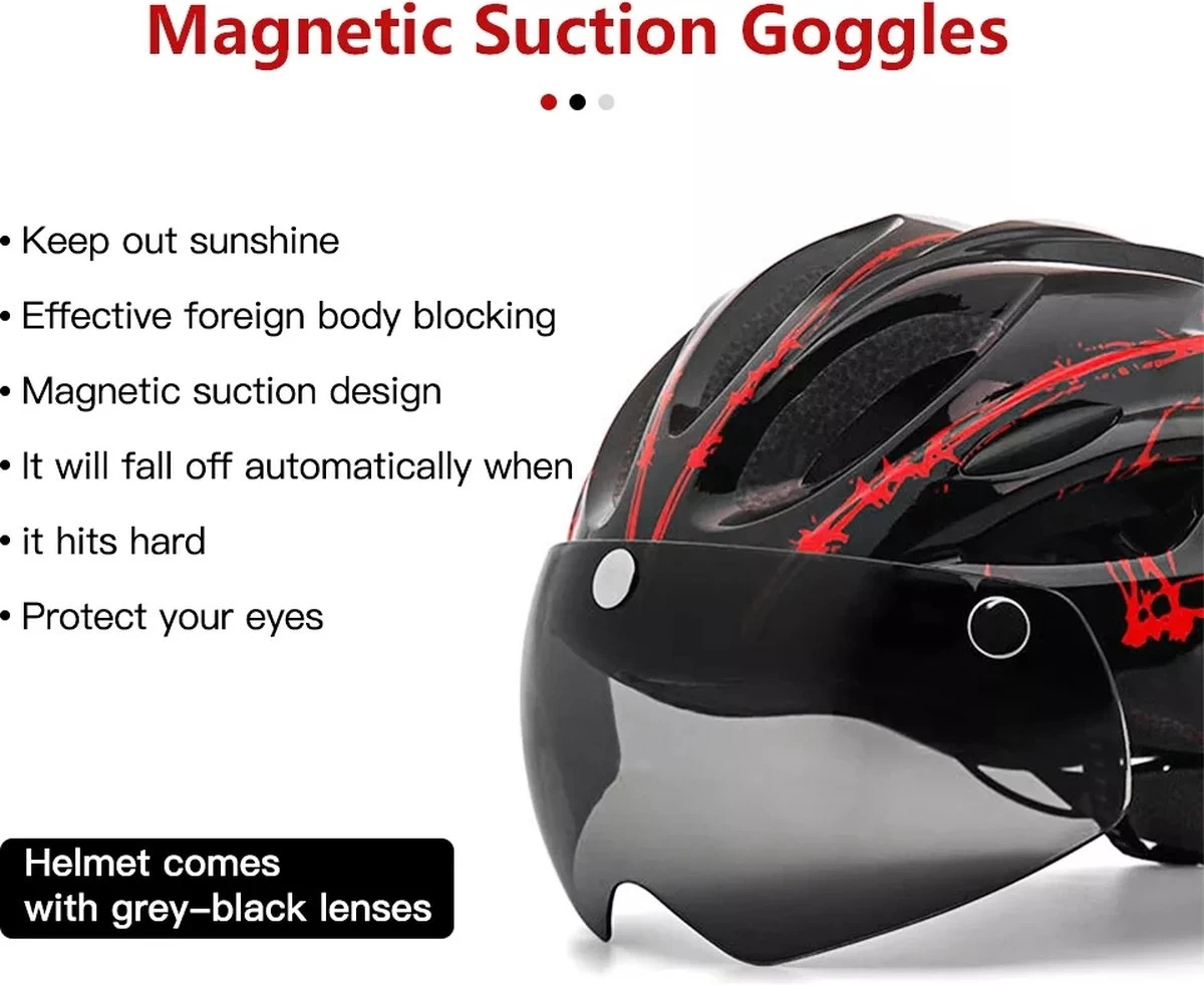 Zacro Fietshelm - Met Bril En Waarschuwingslampje - Nacht Veiligheidshelmen Fietshelm - Verstelbaar - Voor Volwassenen, MTB, Stadsfietsen - Rood En Zwart 6 Zacro Fietshelm - Met Bril En Waarschuwingslampje - Nacht Veiligheidshelmen Fietshelm - Verstelbaar - Voor Volwassenen, MTB, Stadsfietsen - Rood En Zwart - Afbeelding 4